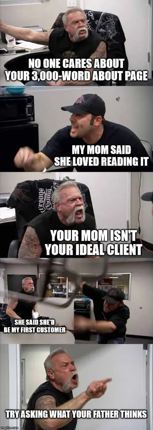 American Chopper argument meme fighting over whether anyone reads a 3,000-word About page