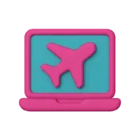 Icon of a laptop displaying an airplane symbol, representing travel or flight bookings.