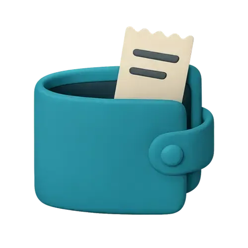A blue wallet emoji icon with an open top, revealing a partially visible paper receipt or ticket sticking out.