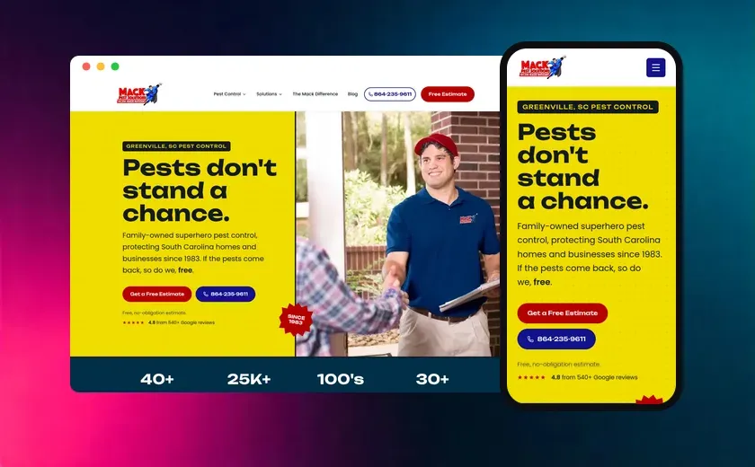 Mack Pest Solutions website on desktop and mobile