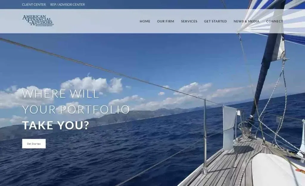 A sailboat navigates through the open sea under a clear blue sky, with distant mountains visible on the horizon and the text "Where will your portfolio take you?" prominently displayed.