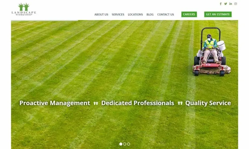 A professional landscaper rides a mower across a vast, well-maintained lawn, showcasing efficient, high-quality lawn care and landscaping services.