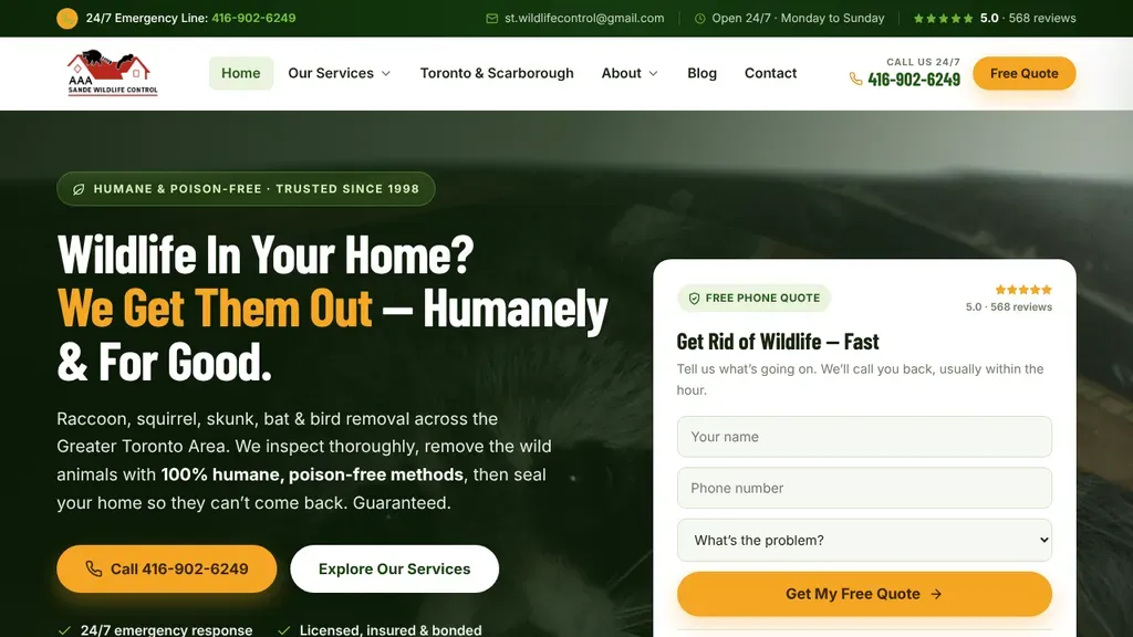 AAA Sande Wildlife Control sitio web