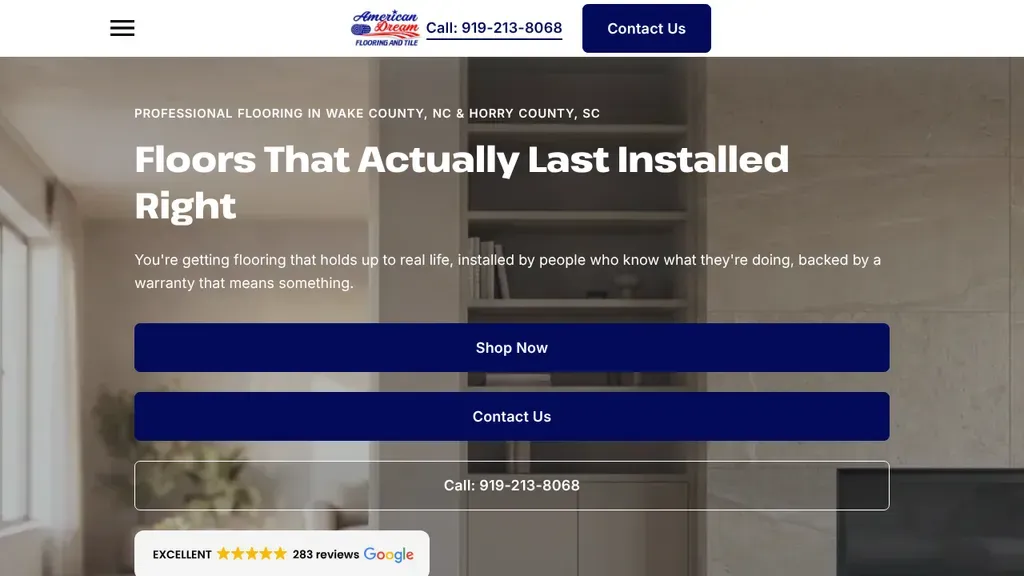 American Dream Flooring & Tile website