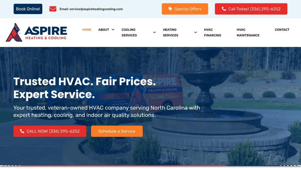 Aspire Heating & Cooling sitio web
