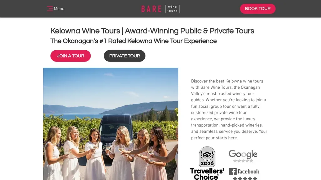 BARE Wine Tours sitio web