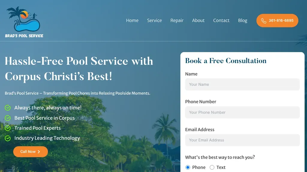 Brad's Pool Service sitio web