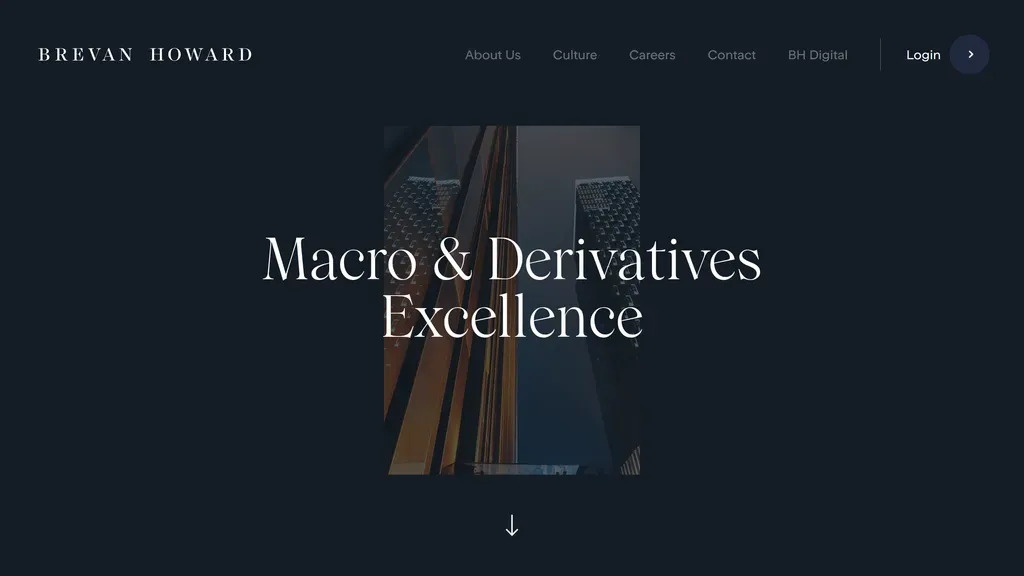 Brevan Howard homepage with a dark, minimal "Macro & Derivatives Excellence" hero