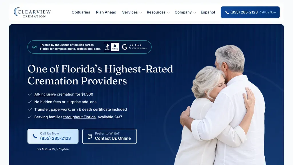 Clearview Cremation sitio web