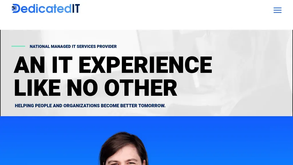 Dedicated IT homepage with the headline "An IT Experience Like No Other" on a blue band