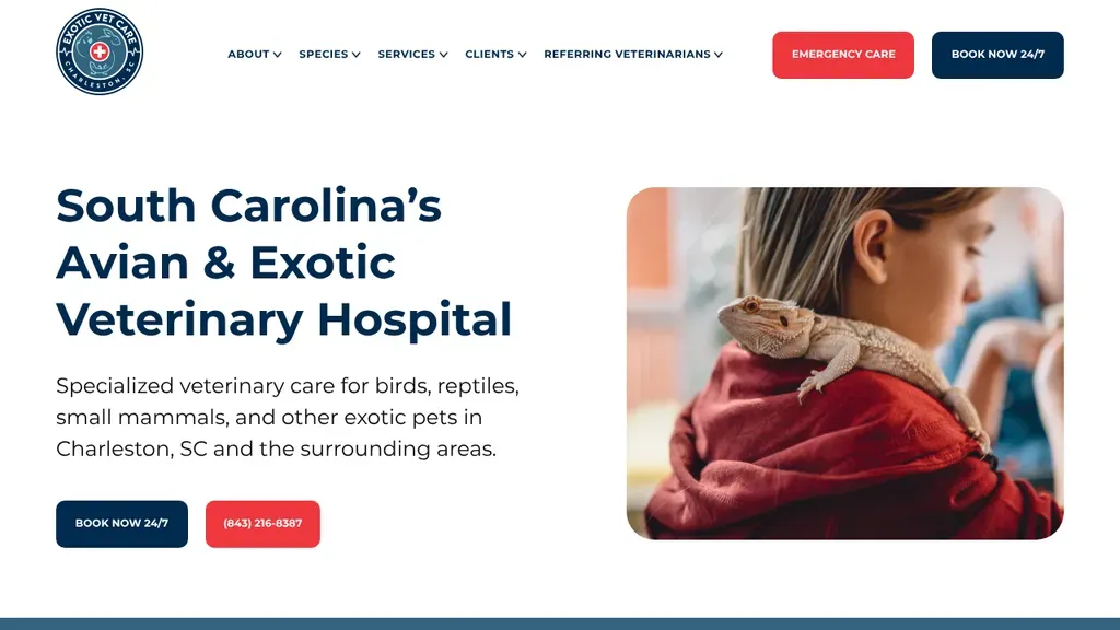 Exotic Vet Care website