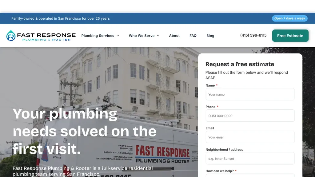 Fast Response Plumbing & Rooter sitio web