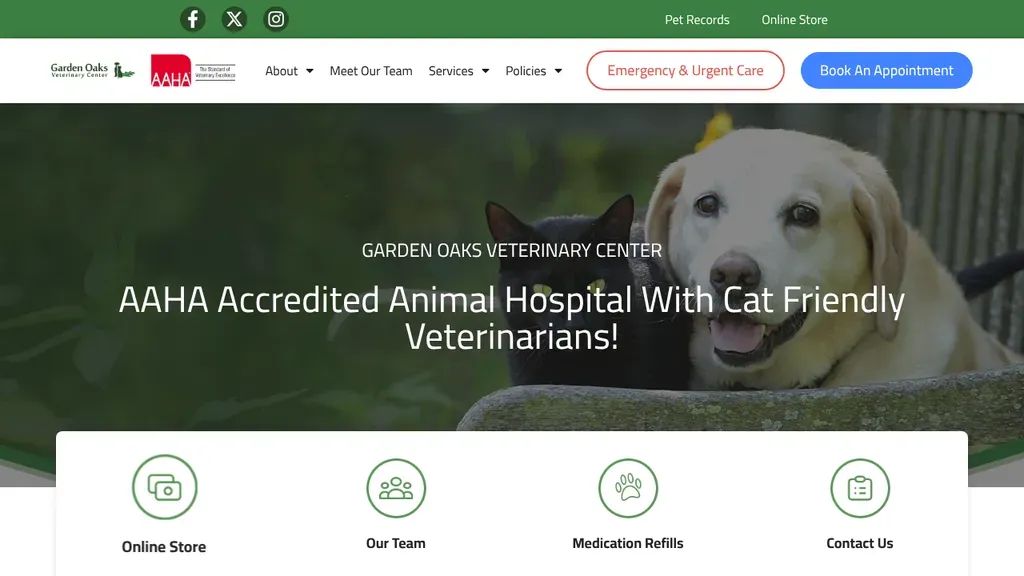 Garden Oaks Veterinary Center website