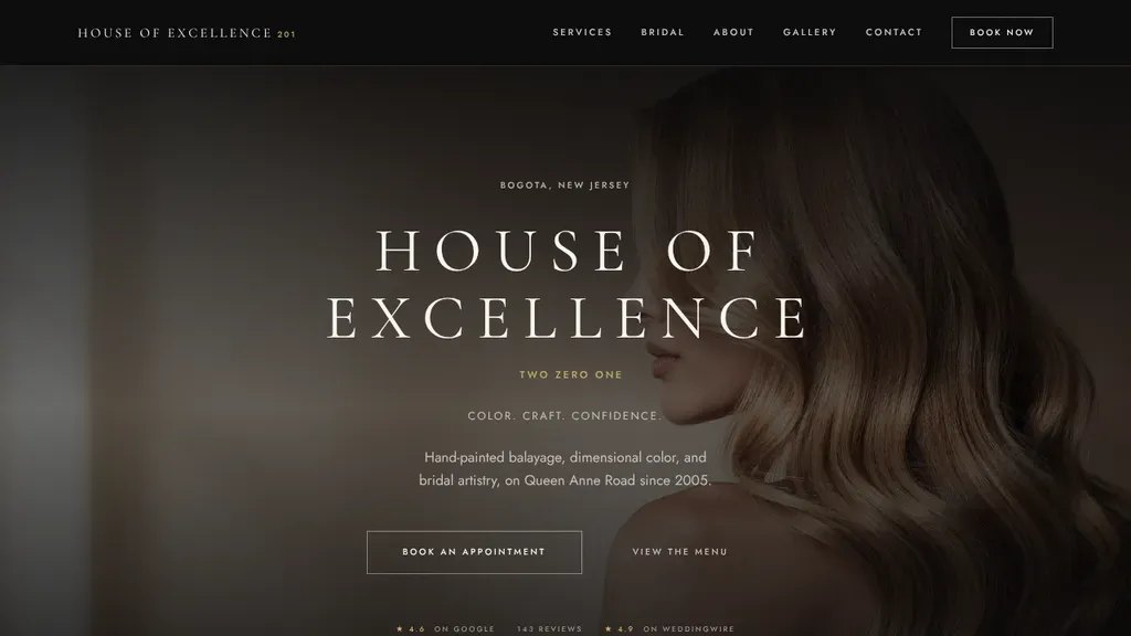 House of Excellence 201 Hair Salon website