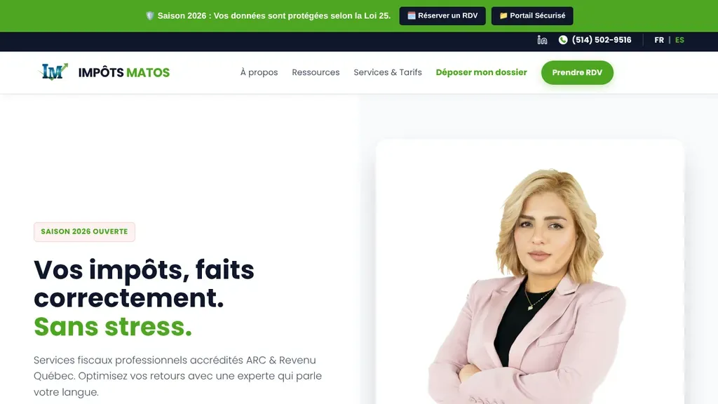 Impôts Matos sitio web