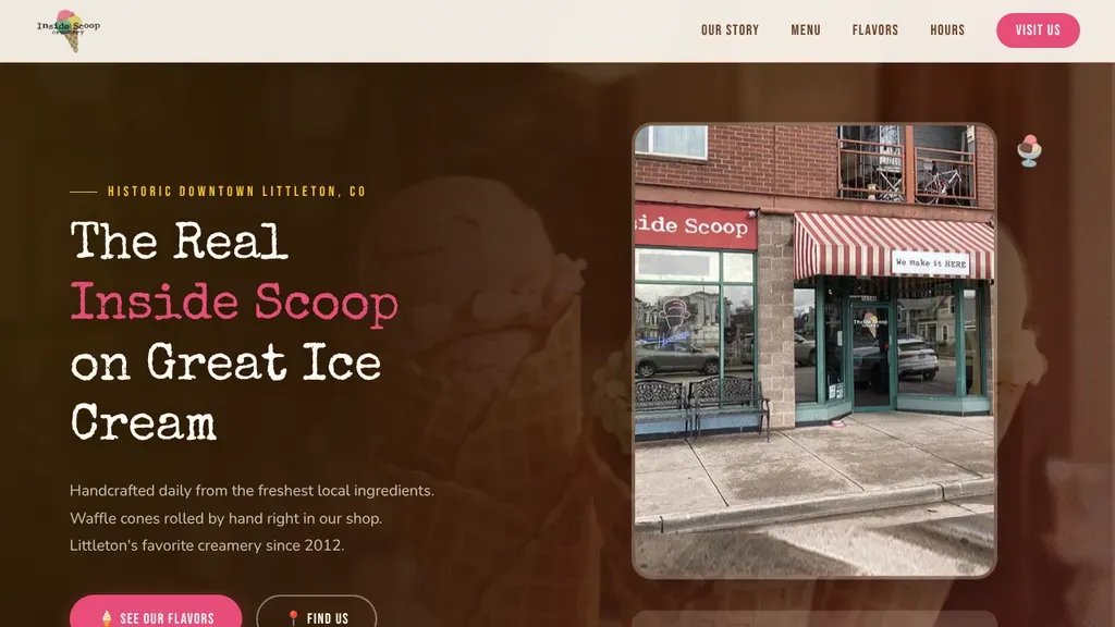 Inside Scoop Creamery sitio web