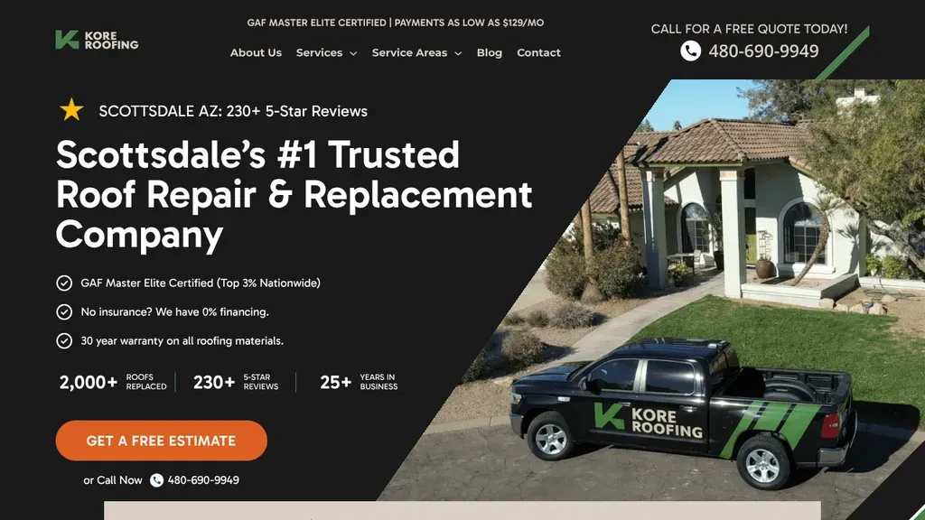 Kore Roofing sitio web
