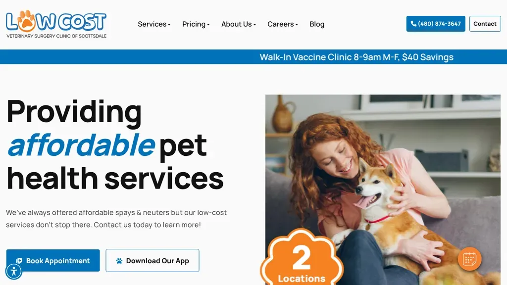 Low Cost Veterinary Surgery Clinic of Scottsdale website