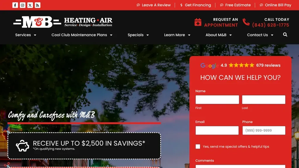 M&B Heating and Air sitio web