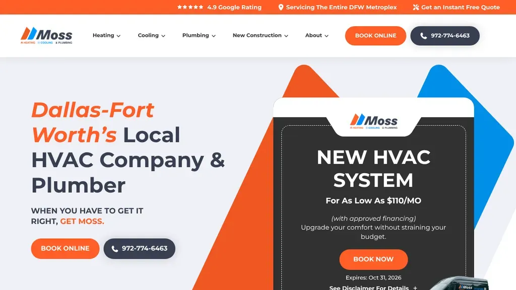 Moss Heating, Cooling & Plumbing sitio web