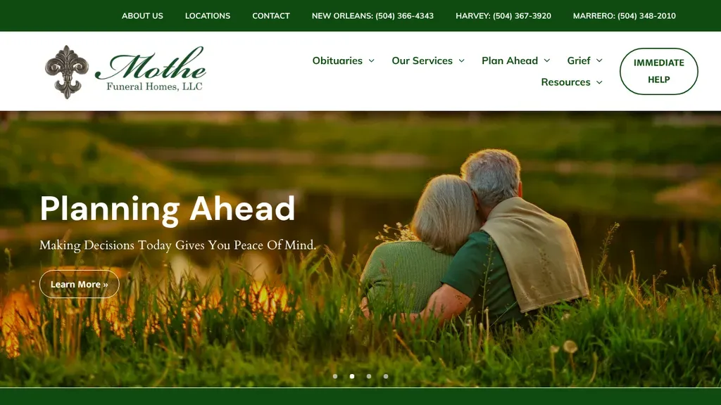 Mothe Funeral Homes sitio web