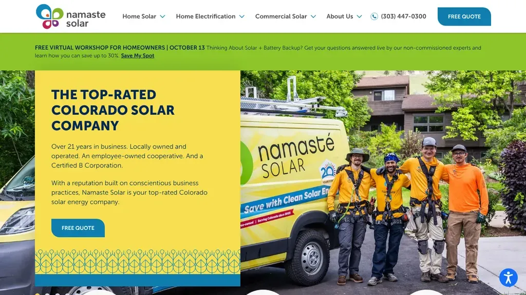Namaste Solar sitio web