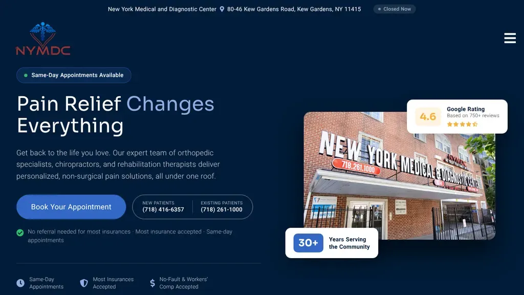 New York Medical and Diagnostic Center Orthopedics center Queens sitio web