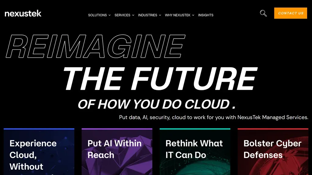 NexusTek homepage with the bold headline "Reimagine the Future of How You Do Cloud"