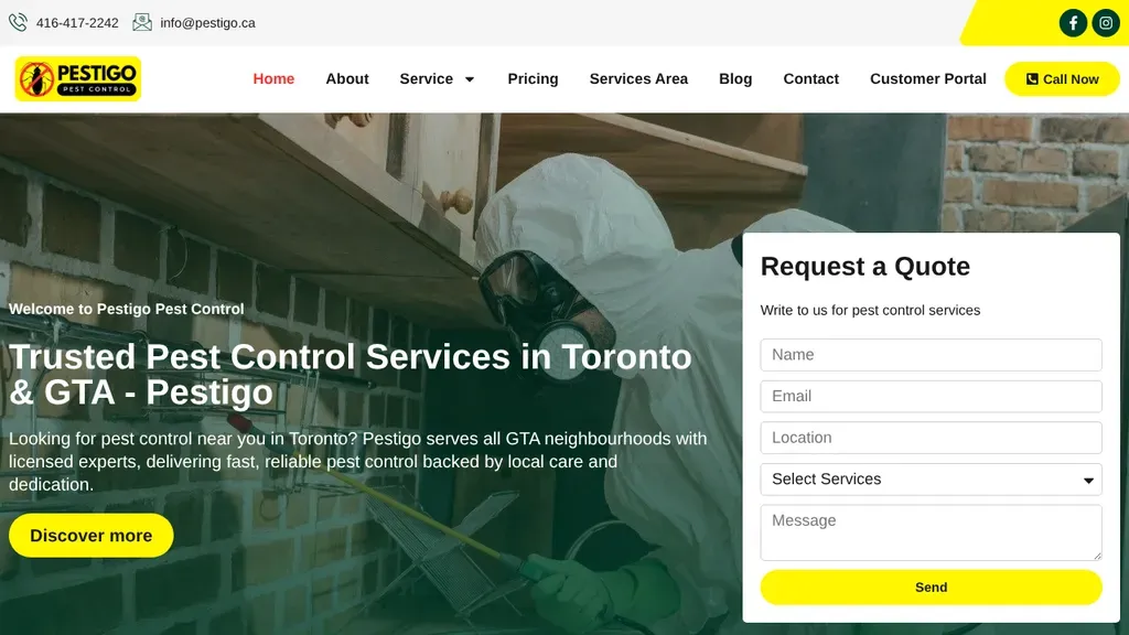 Pestigo Pest Control Toronto sitio web
