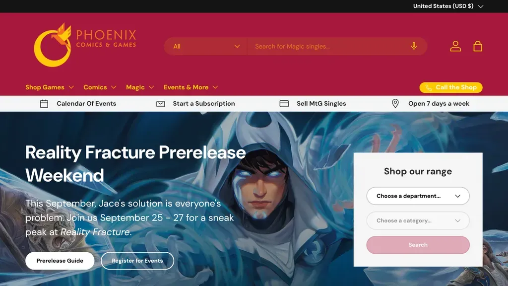 Phoenix Comics & Games sitio web