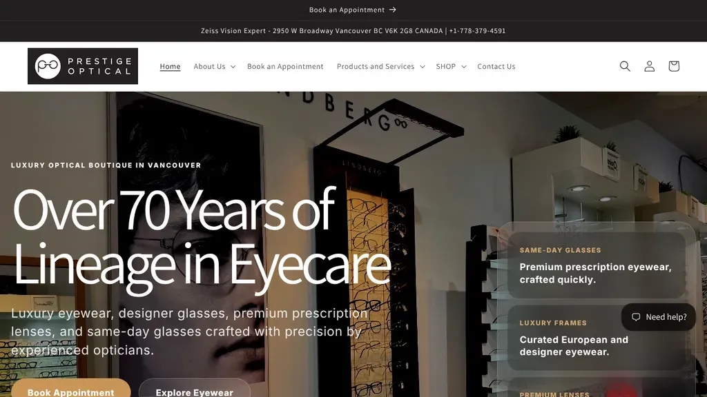 Prestige Optical sitio web