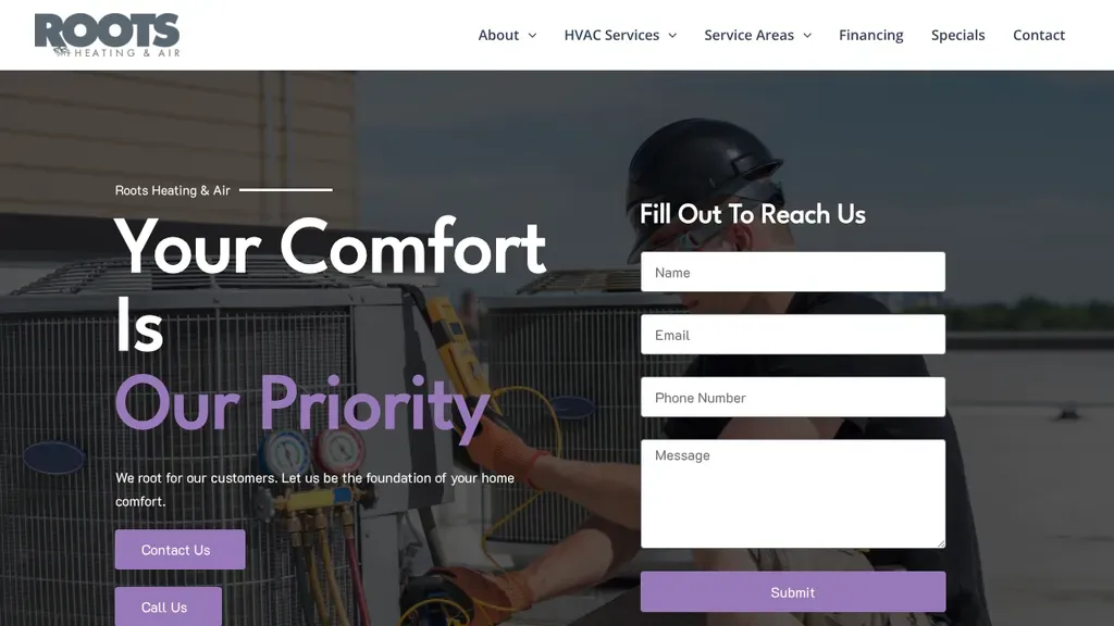 Roots Heating & Air sitio web