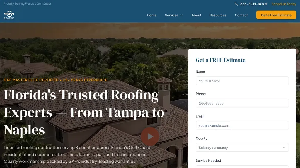SCM Roofing sitio web