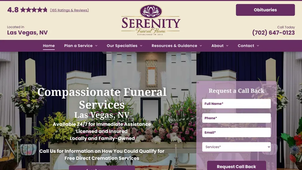Serenity Funeral Home sitio web