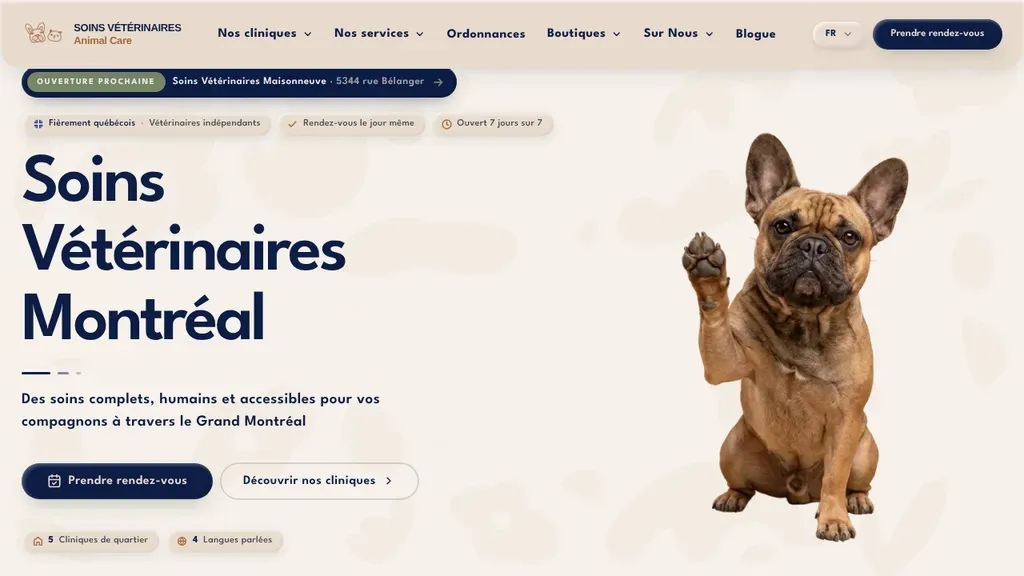 Soins Vétérinaires Ouest / Animal Care West website