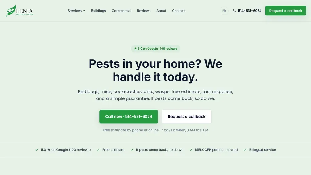 Solutions Extermination Fenix sitio web