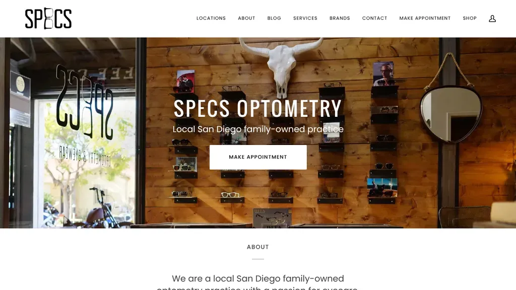 Specs Optometry sitio web