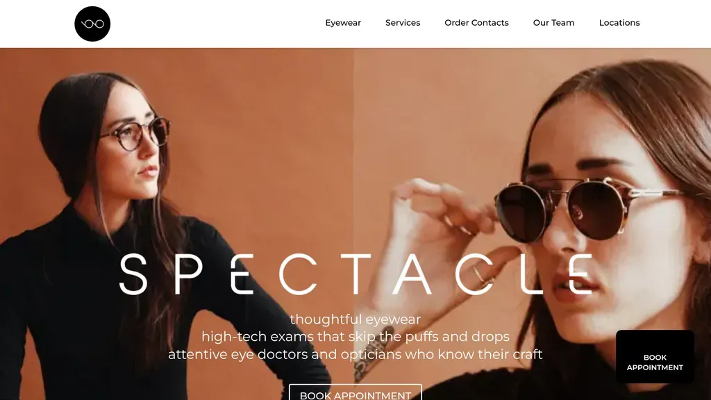 Spectacle PDX homepage with a warm-toned portrait and thin serif wordmark