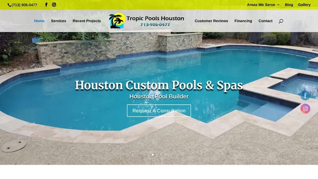 Tropic Pools Houston sitio web