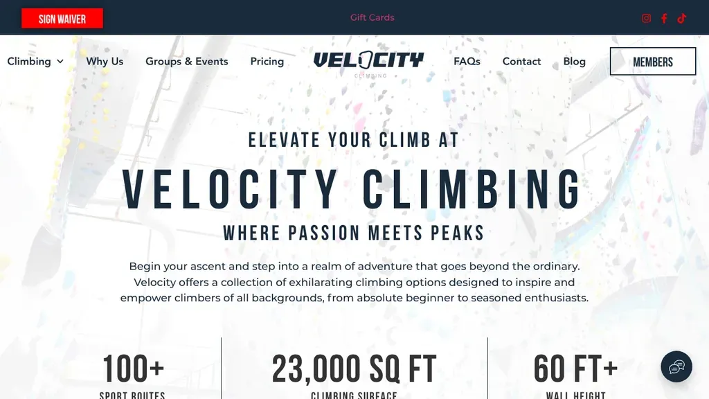 Velocity Climbing sitio web