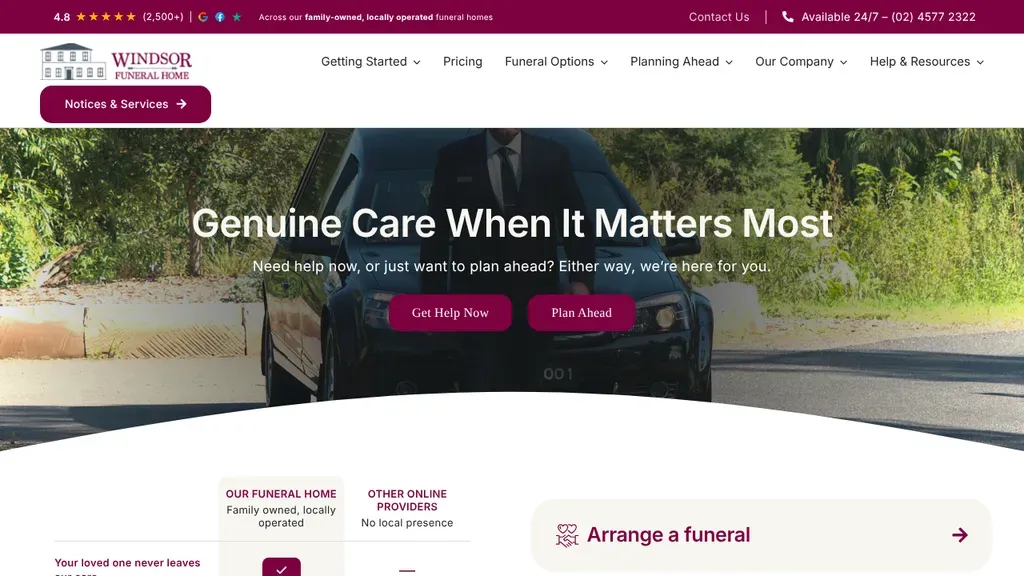 Windsor Funeral Home sitio web