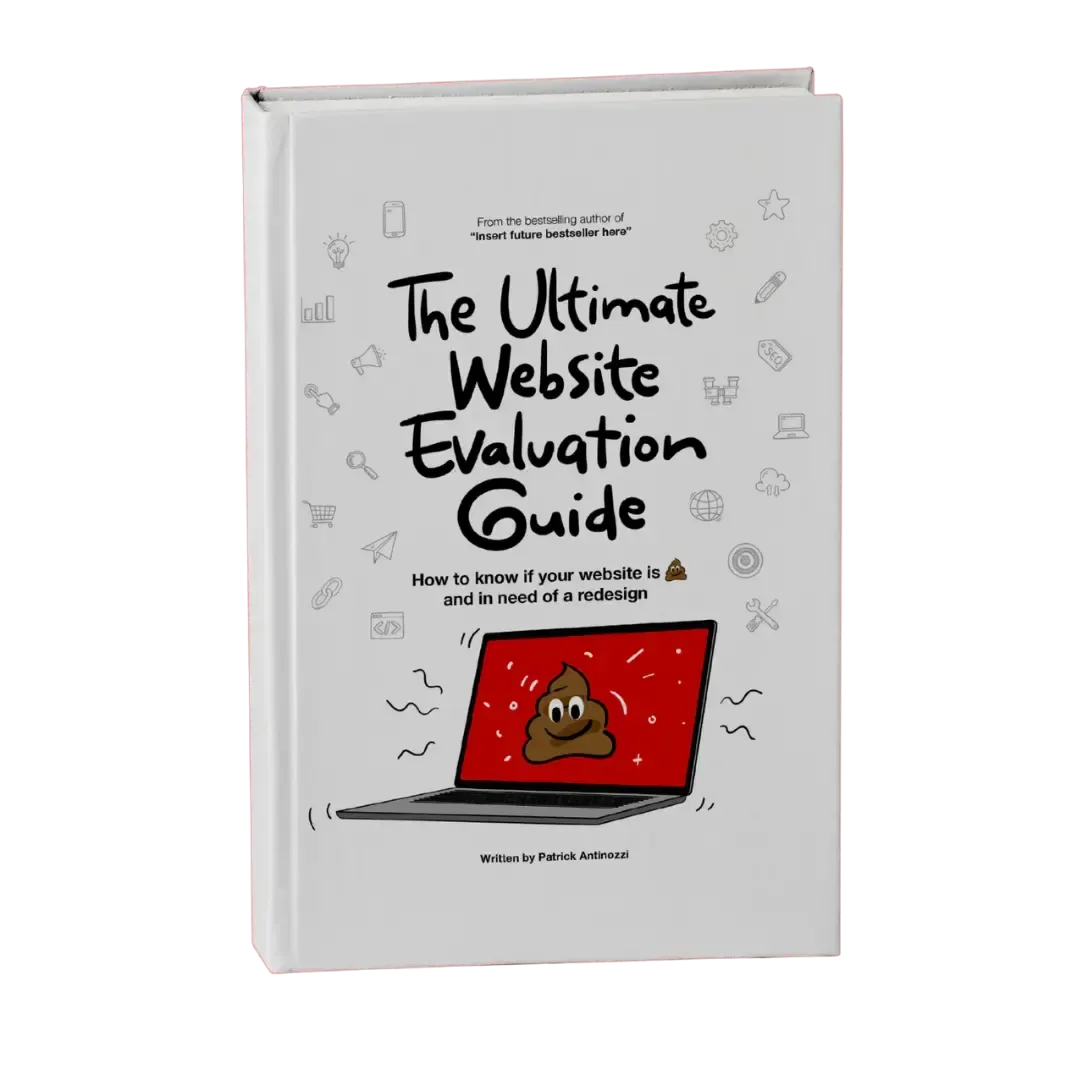Portada de libro con una laptop roja y el título "The Ultimate Website Evaluation Guide"