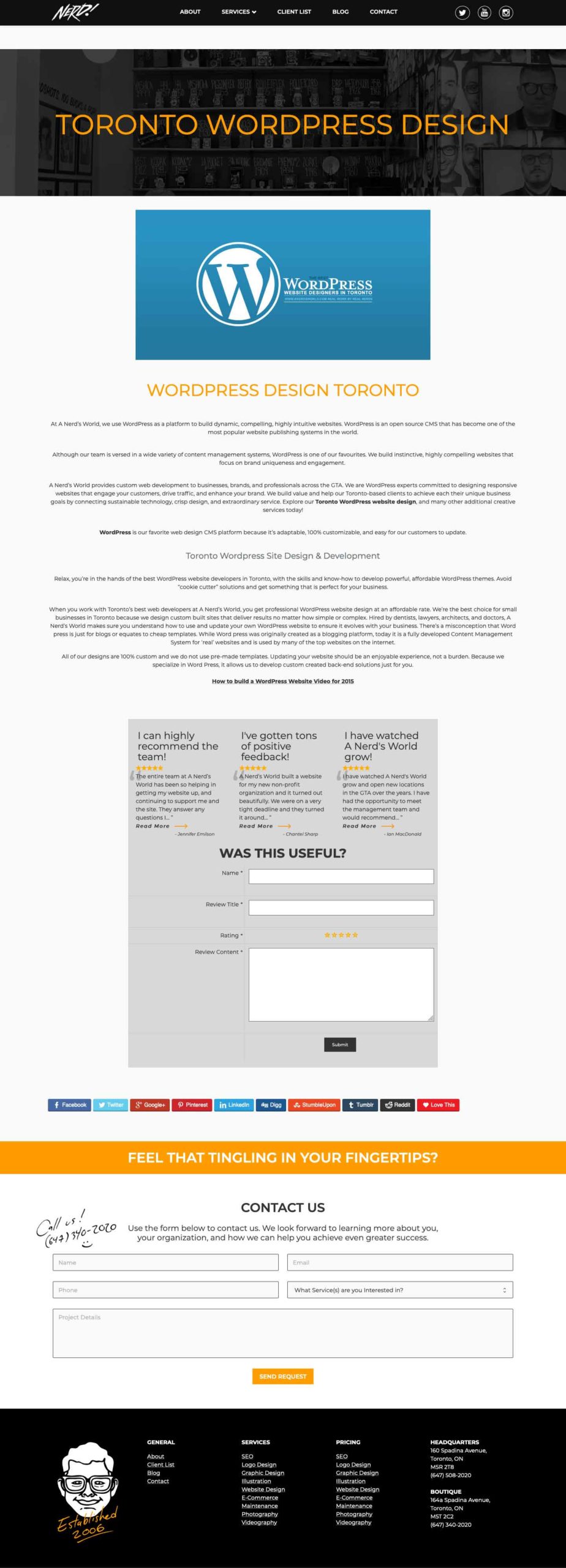 Página de aterrizaje de WordPress desactualizada y desordenada de A Nerds World