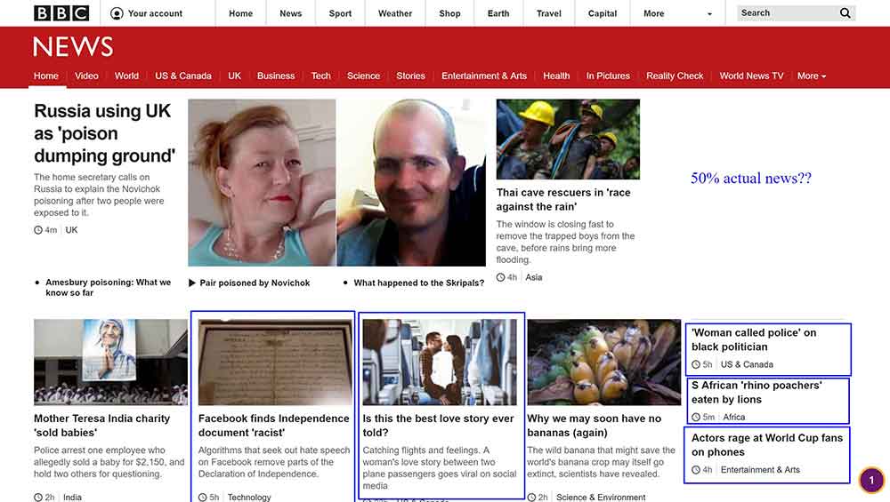 Captura de pantalla de la página de titulares de la versión web de BBC News