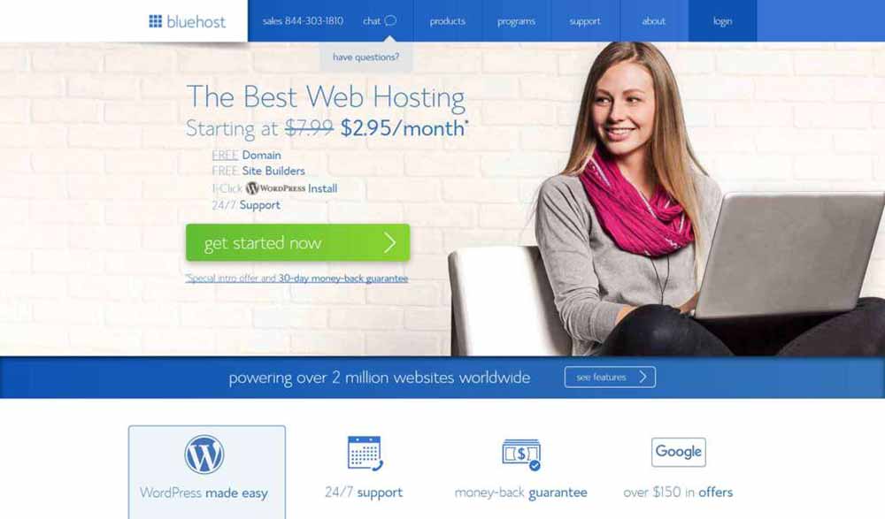Bluehost shared web hosting account example
