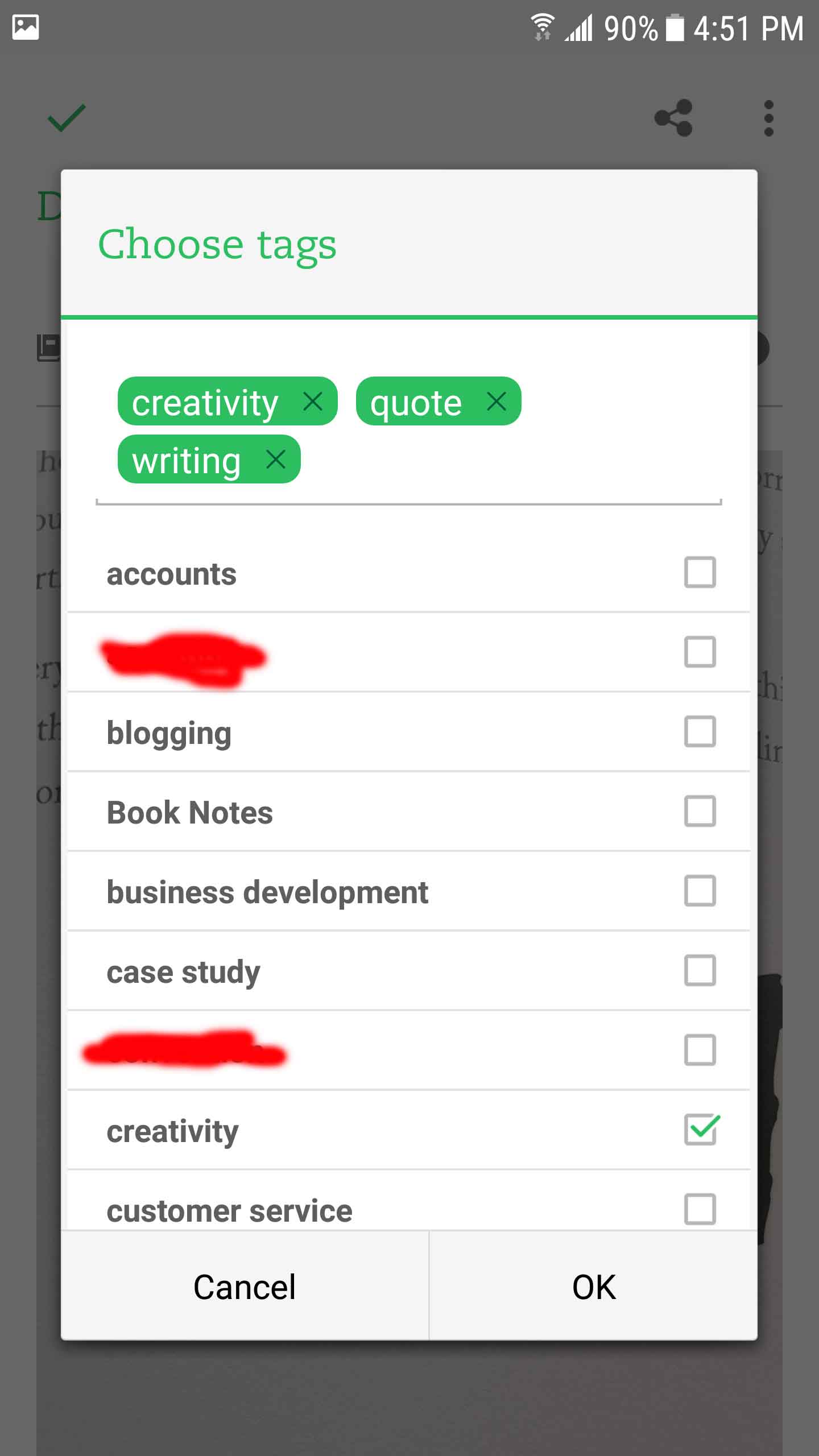 Adding Topic and Type tags to a note in Evernote