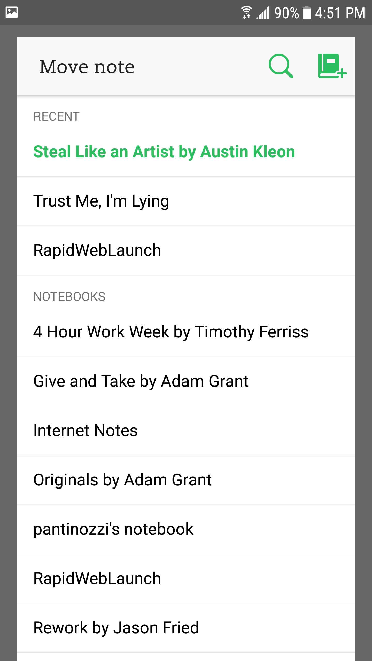 Saving the note to the book's Notebook in Evernote