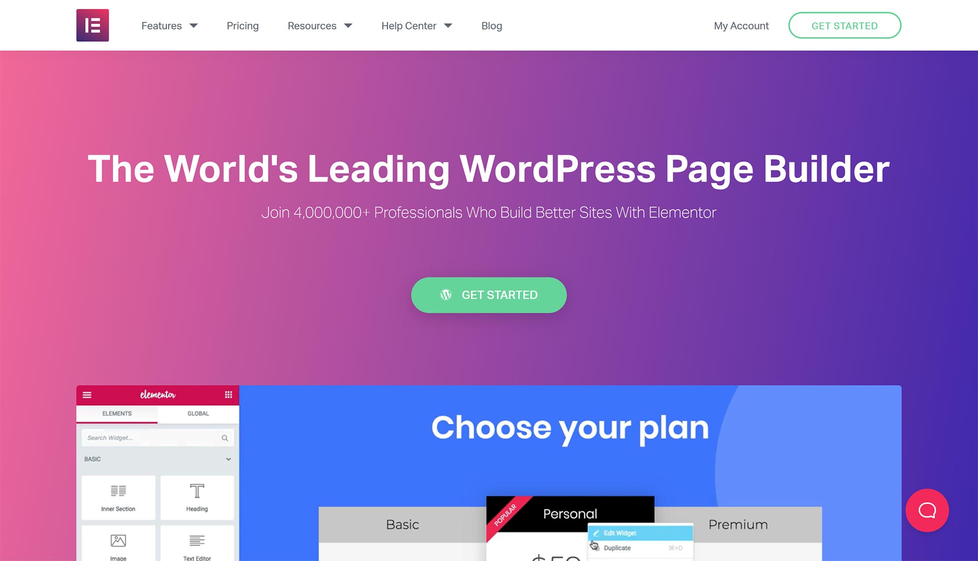 Plugin de construcción de sitios web Elementor para WordPress