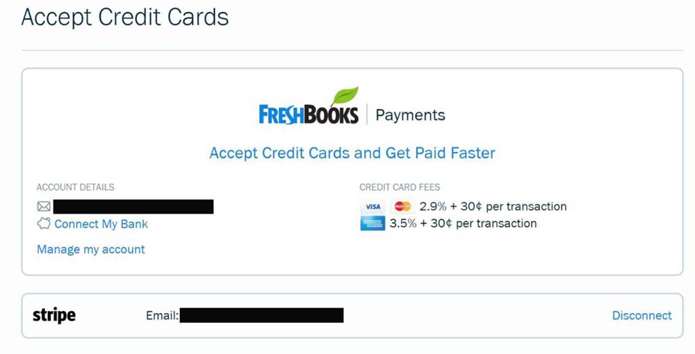 Opciones de procesamiento de pagos con tarjeta de crédito de FreshBooks