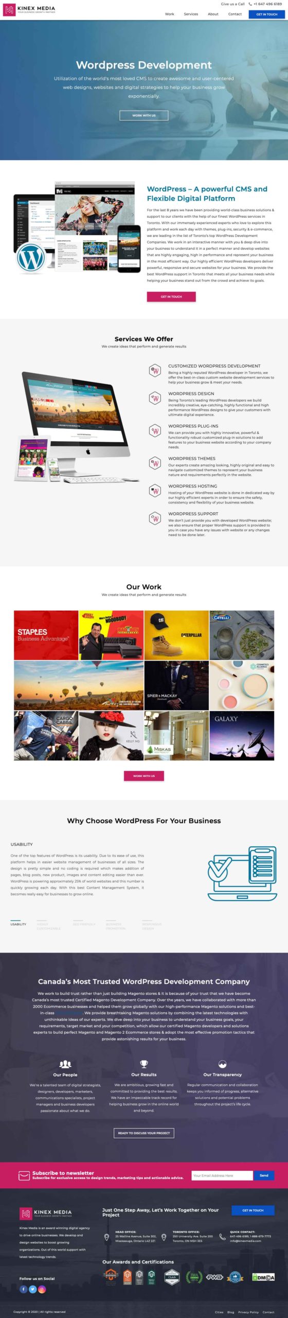 Página de aterrizaje moderna y limpia de WordPress de Kinex Media